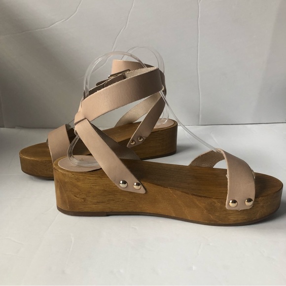 Lulus Nude Leather and Wooden Platform Sandals - Picture 3 of 10